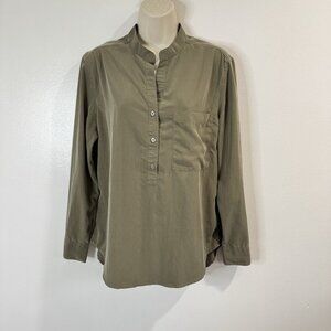 Jachs Girlfriend Shirt Blouse L Green Tunic Long Sleeve V-neck Lagen Minimalist